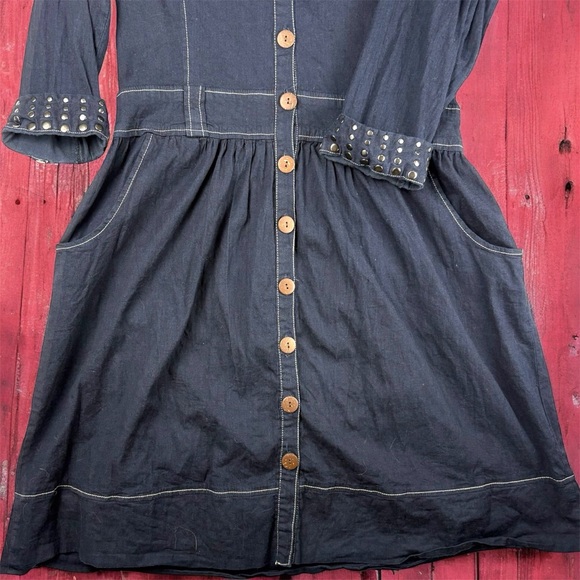 Stetson Denim Button Up Shirt Dress Studded Western Stitching Large Dark Wash 90 - Picture 4 of 10